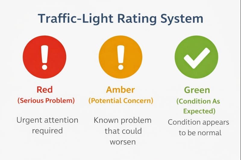 RICS traffic-light condition ratings used in Level 2 survey reports