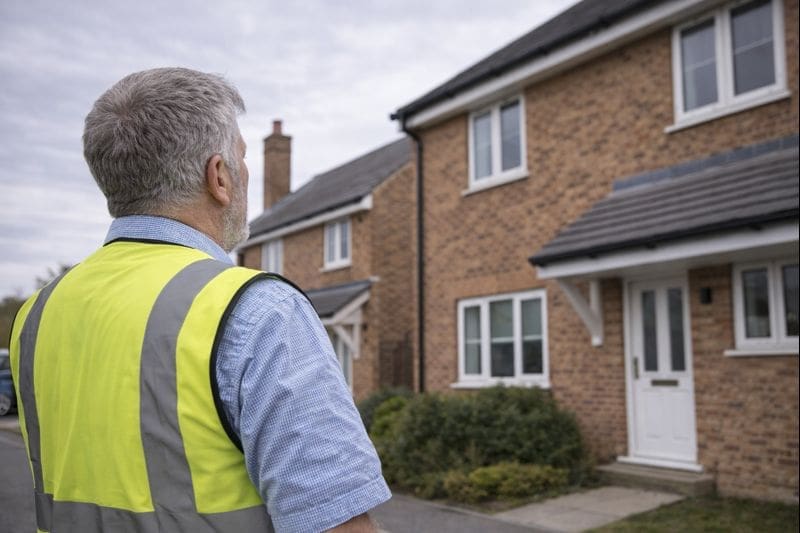 Surveyor assessing a UK residential property after reviewing survey findings