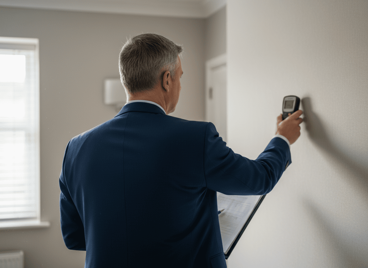 Moisture meter reading taken on an interior wall during a damp survey